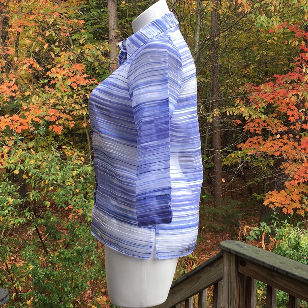 Sheer Blue Striped Button Down Size 10 - image 3